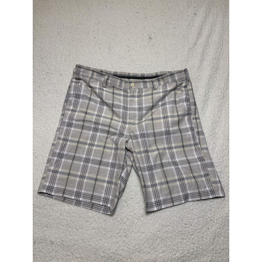 IZOD Mens Shorts 40 Golf Shorts Gray Plaid Flat Front Woven Casual Pockets